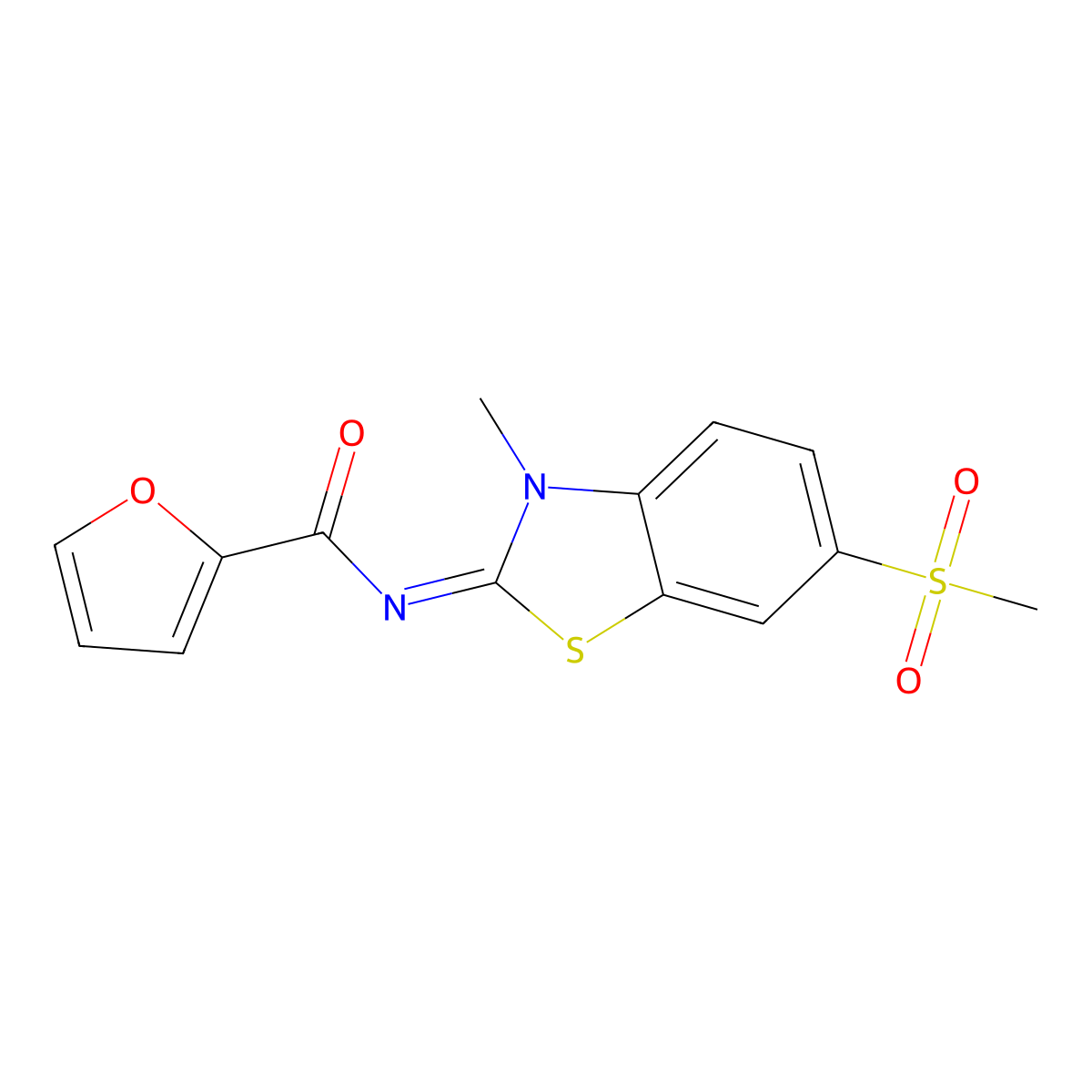 N-(3-methyl-6-methylsulfonyl-1,3-benzothiazol-2-ylidene)furan-2-carboxamide molecular structure, CAS 683237-78-7