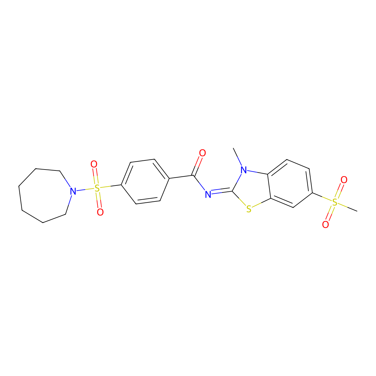 4-(azepan-1-ylsulfonyl)-N-(3-methyl-6-methylsulfonyl-1,3-benzothiazol-2-ylidene)benzamide molecular structure, CAS 683237-90-3