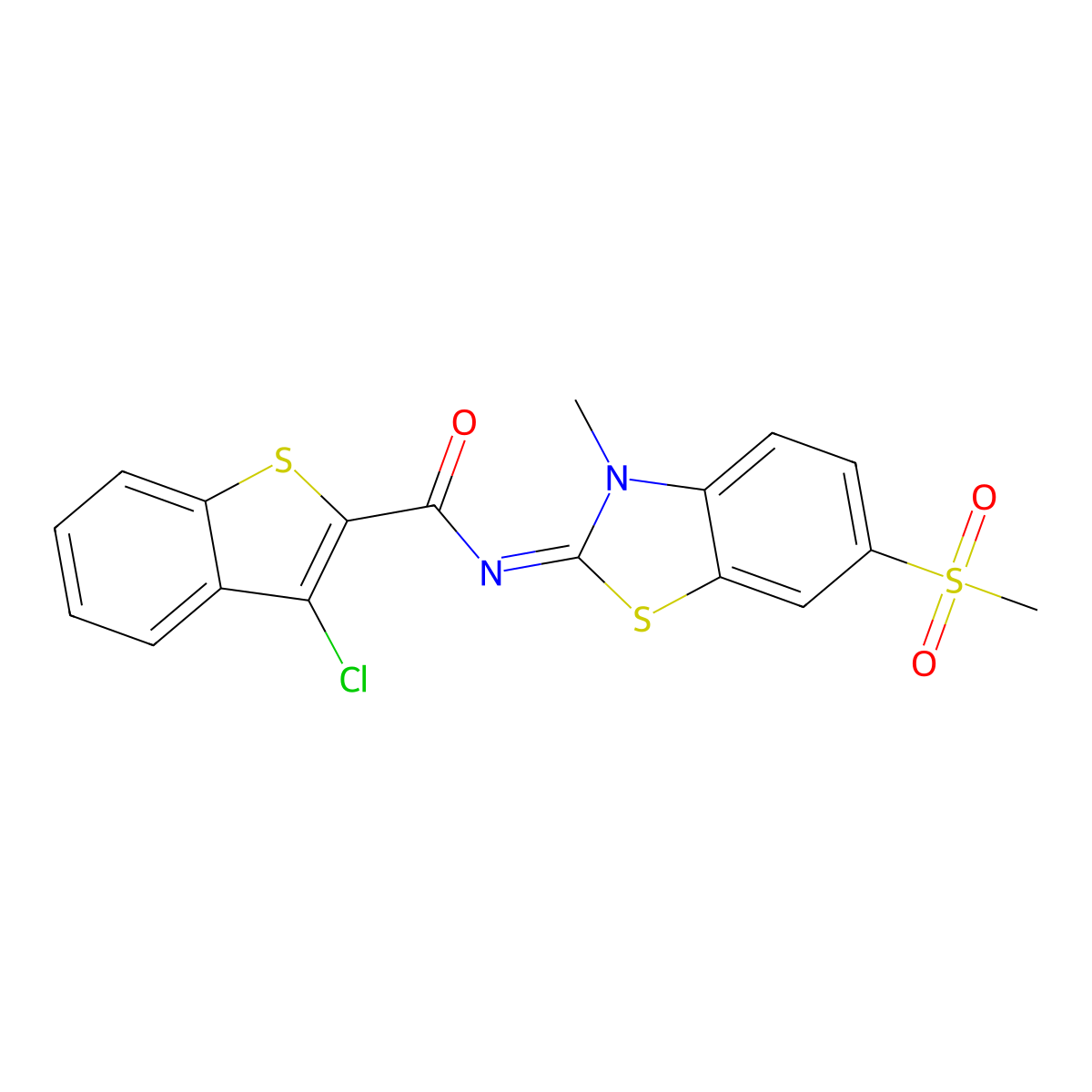 (Z)-3-chloro-N-(3-methyl-6-(methylsulfonyl)benzo[d]thiazol-2(3H)-ylidene)benzo[b]thiophene-2-carboxamide molecular structure, CAS 683238-01-9