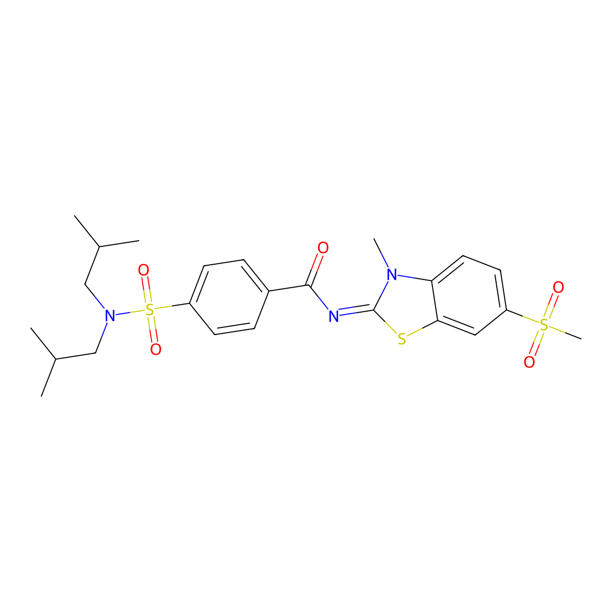 (Z)-4-(N,N-diisobutylsulfamoyl)-N-(3-methyl-6-(methylsulfonyl)benzo[d]thiazol-2(3H)-ylidene)benzamide molecular structure, CAS 683238-03-1