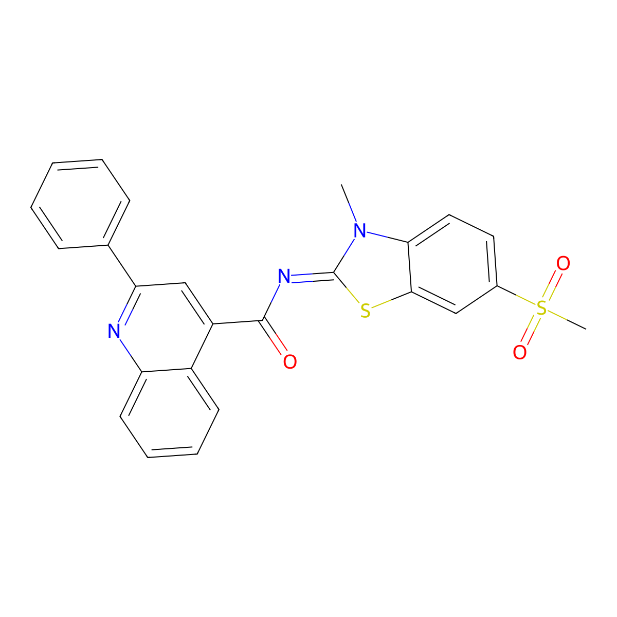N-(3-methyl-6-methylsulfonyl-1,3-benzothiazol-2-ylidene)-2-phenylquinoline-4-carboxamide molecular structure, CAS 683238-06-4