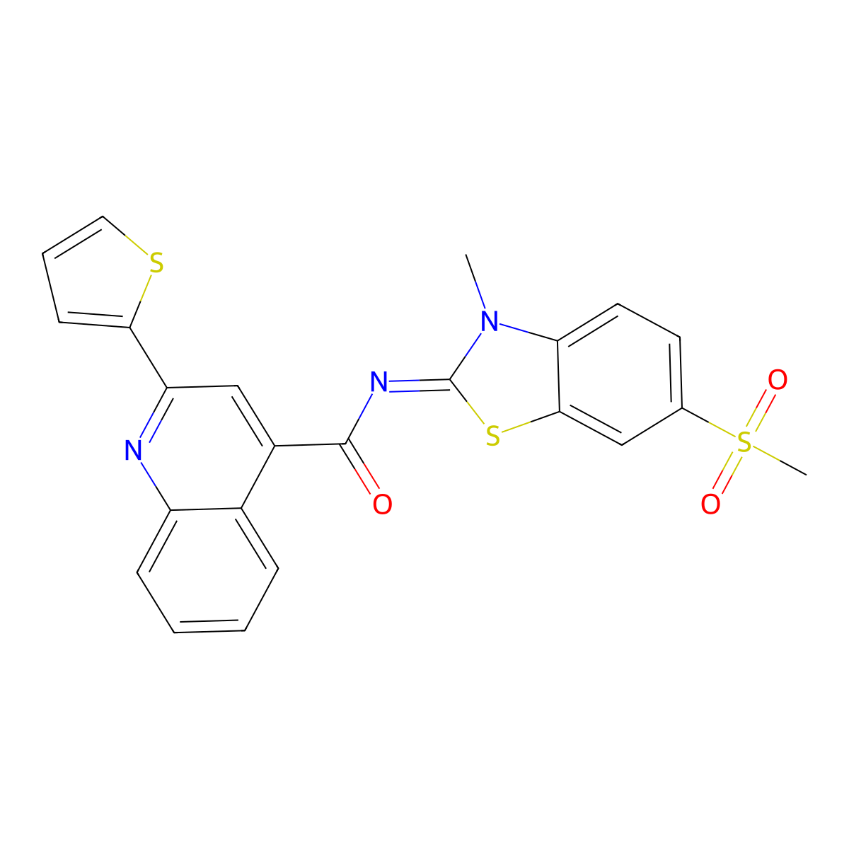 (E)-N-(3-methyl-6-(methylsulfonyl)benzo[d]thiazol-2(3H)-ylidene)-2-(thiophen-2-yl)quinoline-4-carboxamide molecular structure, CAS 683238-07-5
