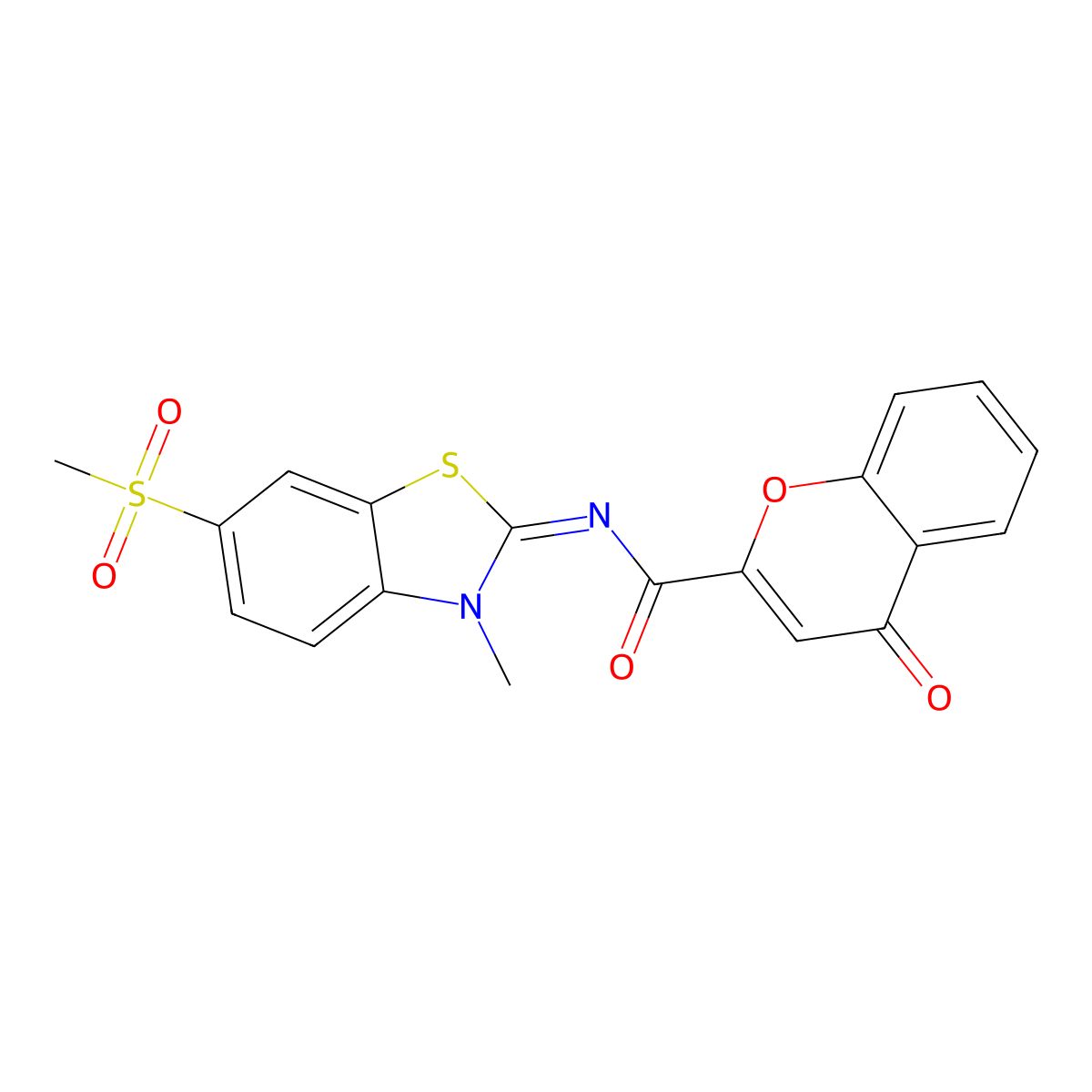 N-(3-methyl-6-methylsulfonyl-1,3-benzothiazol-2-ylidene)-4-oxochromene-2-carboxamide molecular structure, CAS 683238-09-7