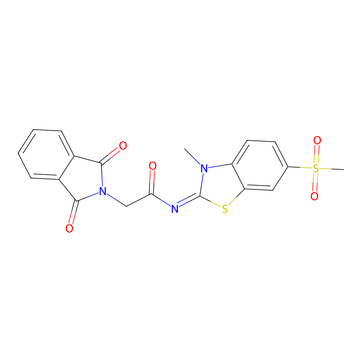 2-(1,3-dioxoisoindol-2-yl)-N-(3-methyl-6-methylsulfonyl-1,3-benzothiazol-2-ylidene)acetamide molecular structure, CAS 683238-11-1