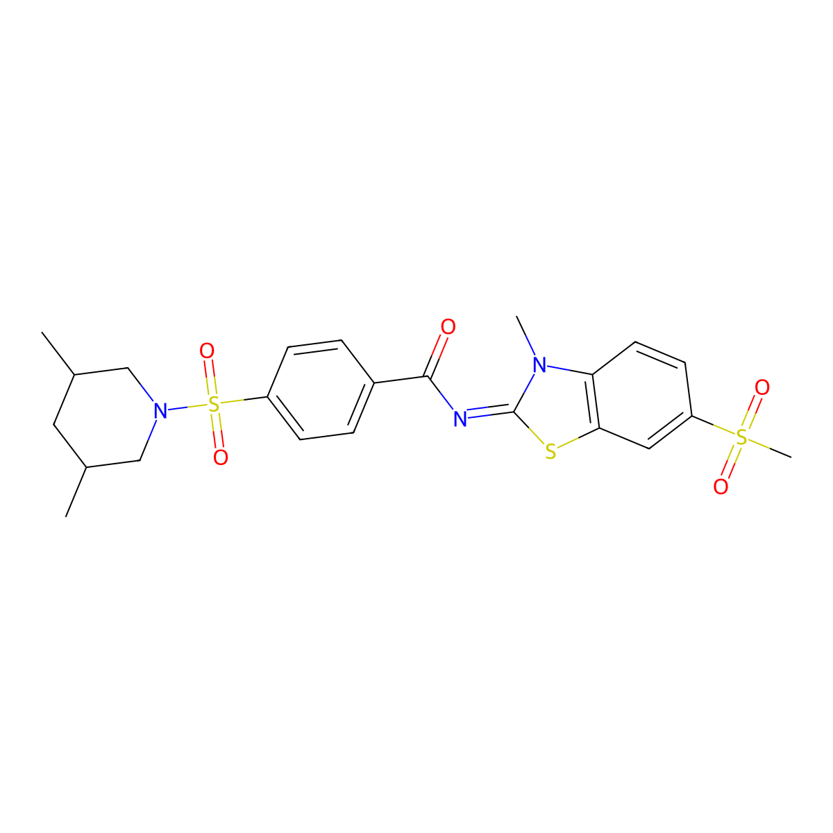 (Z)-4-((3,5-dimethylpiperidin-1-yl)sulfonyl)-N-(3-methyl-6-(methylsulfonyl)benzo[d]thiazol-2(3H)-ylidene)benzamide molecular structure, CAS 683238-14-4