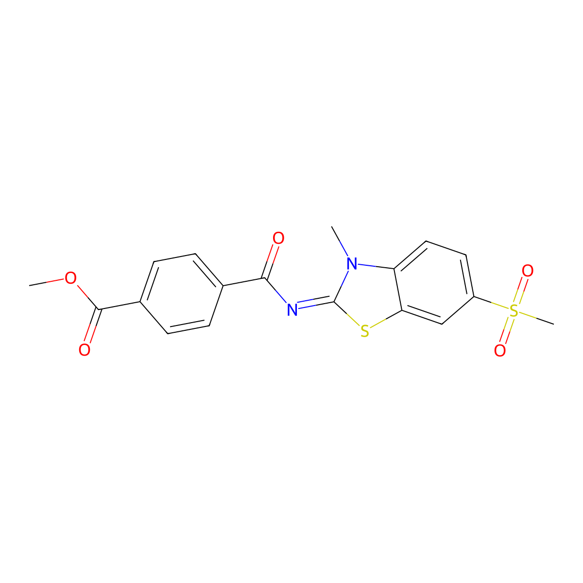 (Z)-methyl 4-((3-methyl-6-(methylsulfonyl)benzo[d]thiazol-2(3H)-ylidene)carbamoyl)benzoate molecular structure, CAS 683238-19-9