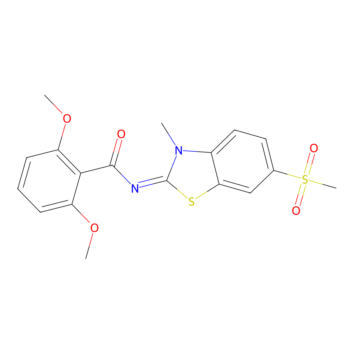 2,6-dimethoxy-N-(3-methyl-6-methylsulfonyl-1,3-benzothiazol-2-ylidene)benzamide molecular structure, CAS 683238-21-3
