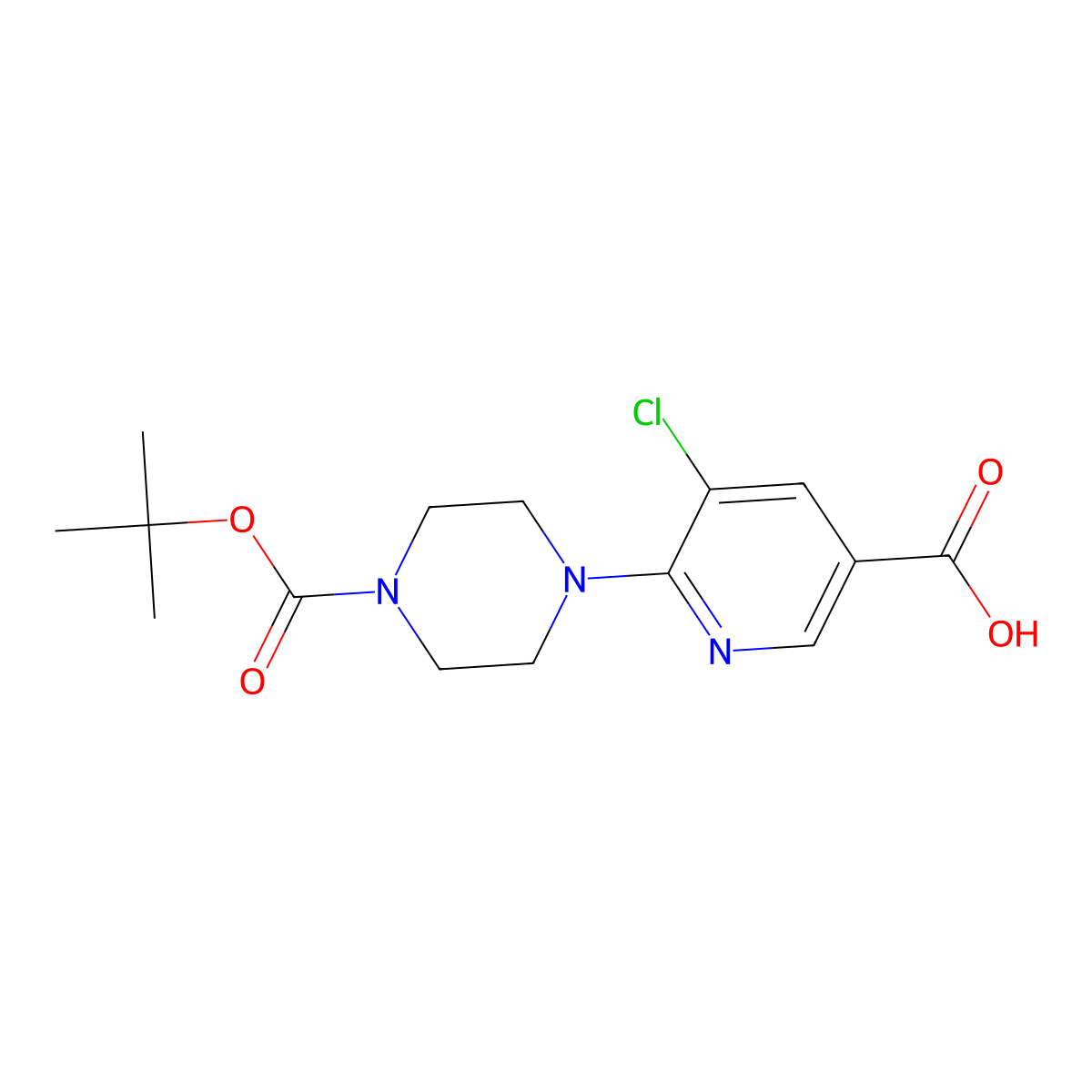 6-(4-(tert-Butoxycarbonyl)piperazin-1-yl)-5-chloronicotinic acid molecular structure, CAS 683241-92-1