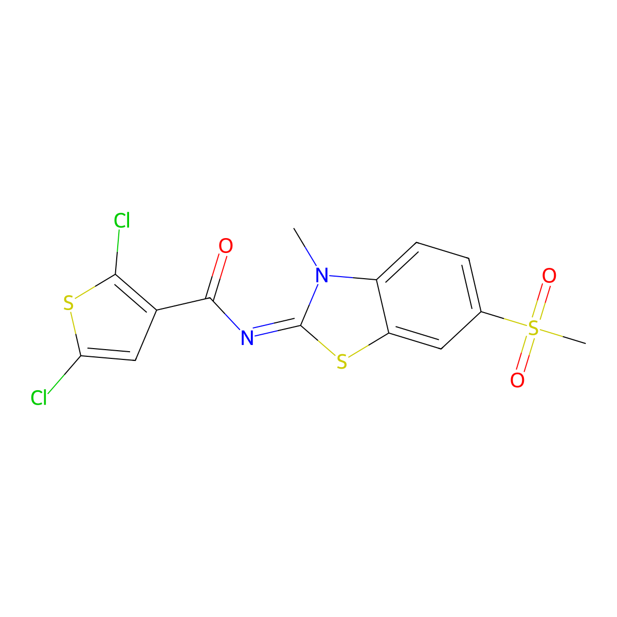(Z)-2,5-dichloro-N-(3-methyl-6-(methylsulfonyl)benzo[d]thiazol-2(3H)-ylidene)thiophene-3-carboxamide molecular structure, CAS 683247-48-5