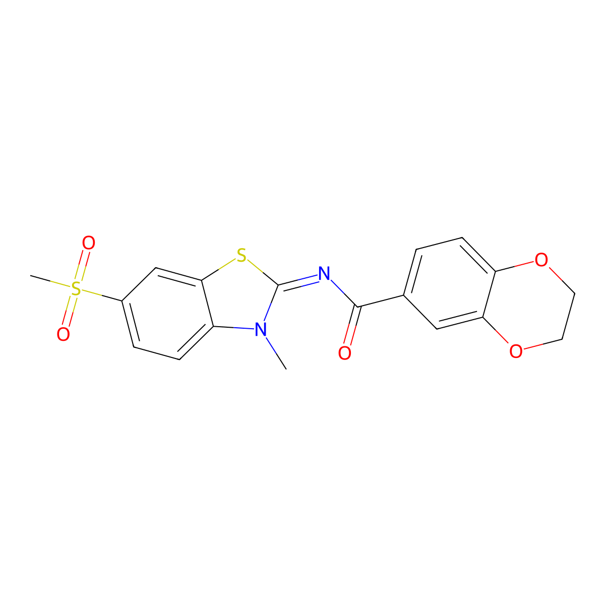 N-(3-methyl-6-methylsulfonyl-1,3-benzothiazol-2-ylidene)-2,3-dihydro-1,4-benzodioxin-6-carboxamide molecular structure, CAS 683247-55-4