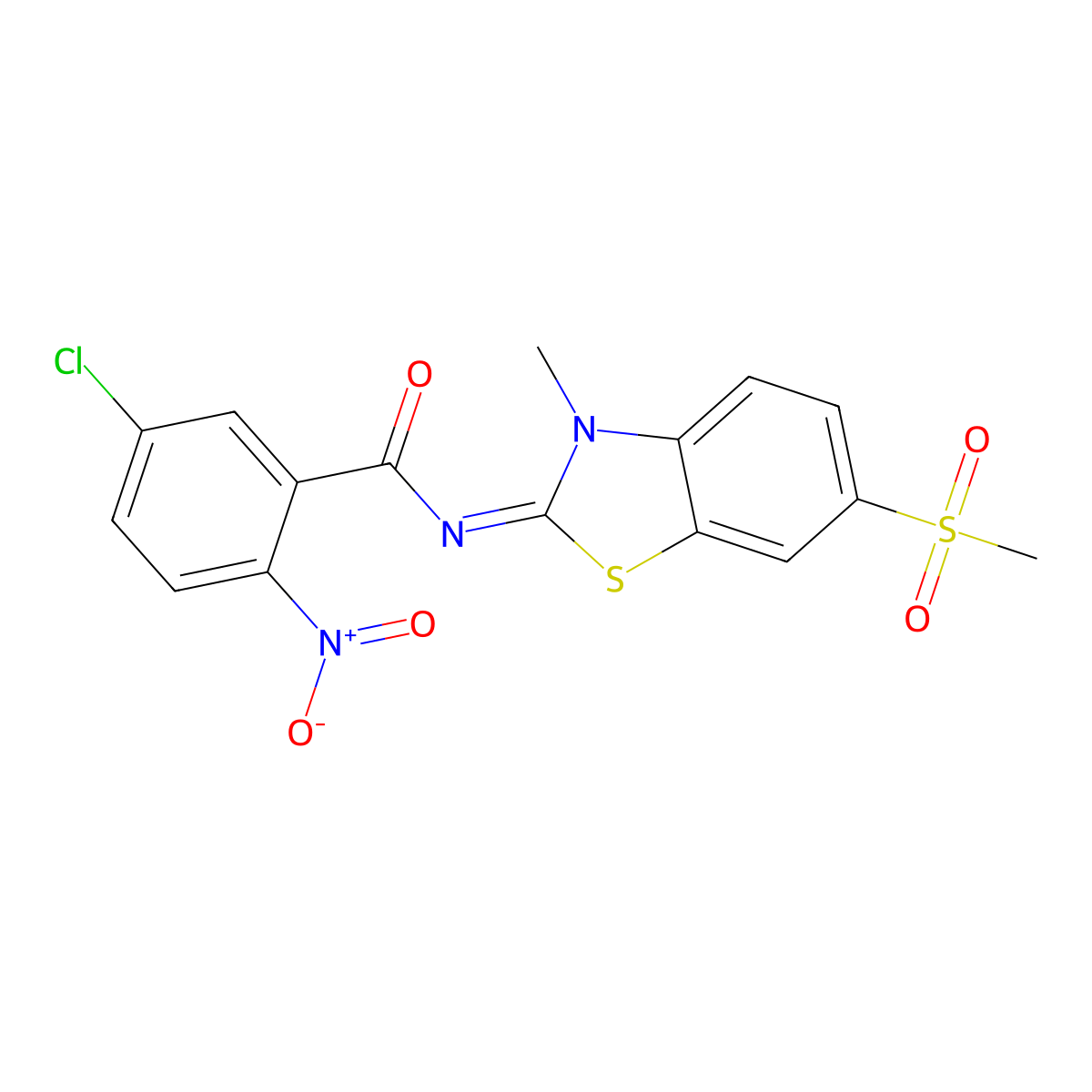 (Z)-5-chloro-N-(3-methyl-6-(methylsulfonyl)benzo[d]thiazol-2(3H)-ylidene)-2-nitrobenzamide molecular structure, CAS 683247-59-8