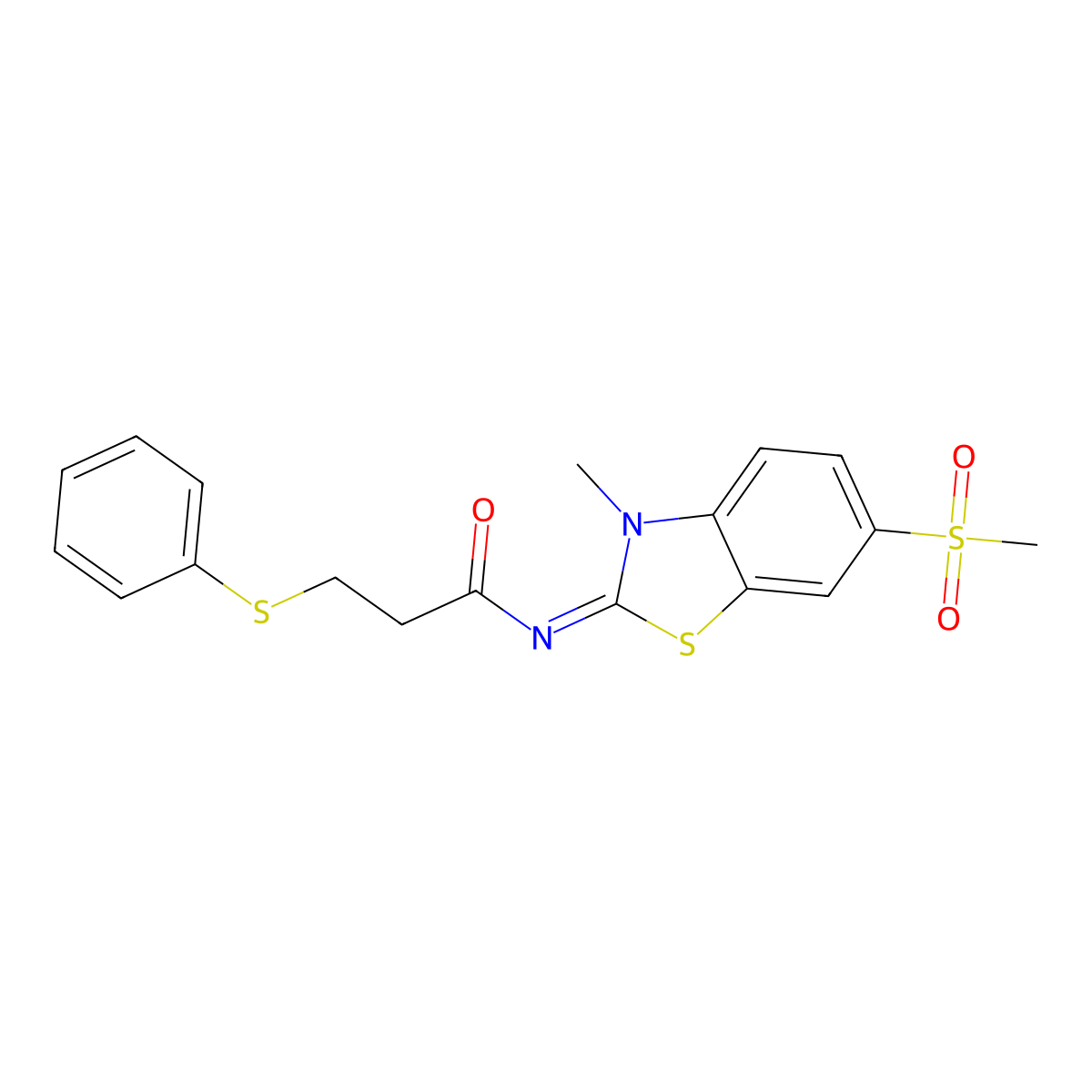 (Z)-N-(3-methyl-6-(methylsulfonyl)benzo[d]thiazol-2(3H)-ylidene)-3-(phenylthio)propanamide molecular structure, CAS 683247-62-3