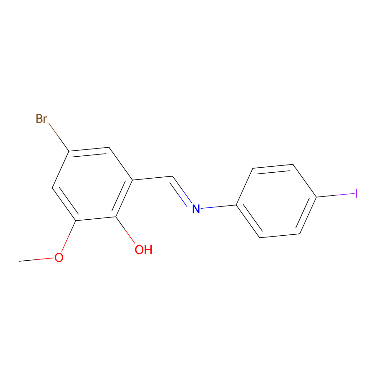 Phenol, 4-bromo-2-[[(4-iodophenyl)imino]methyl]-6-methoxy- molecular structure, CAS 683249-09-4