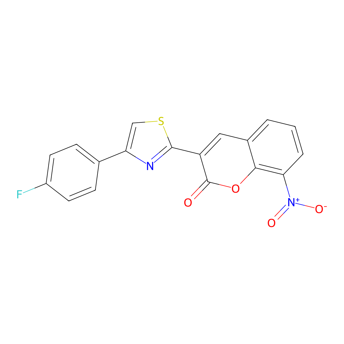 3-(4-(4-fluorophenyl)thiazol-2-yl)-8-nitro-2H-chromen-2-one molecular structure, CAS 683258-84-6