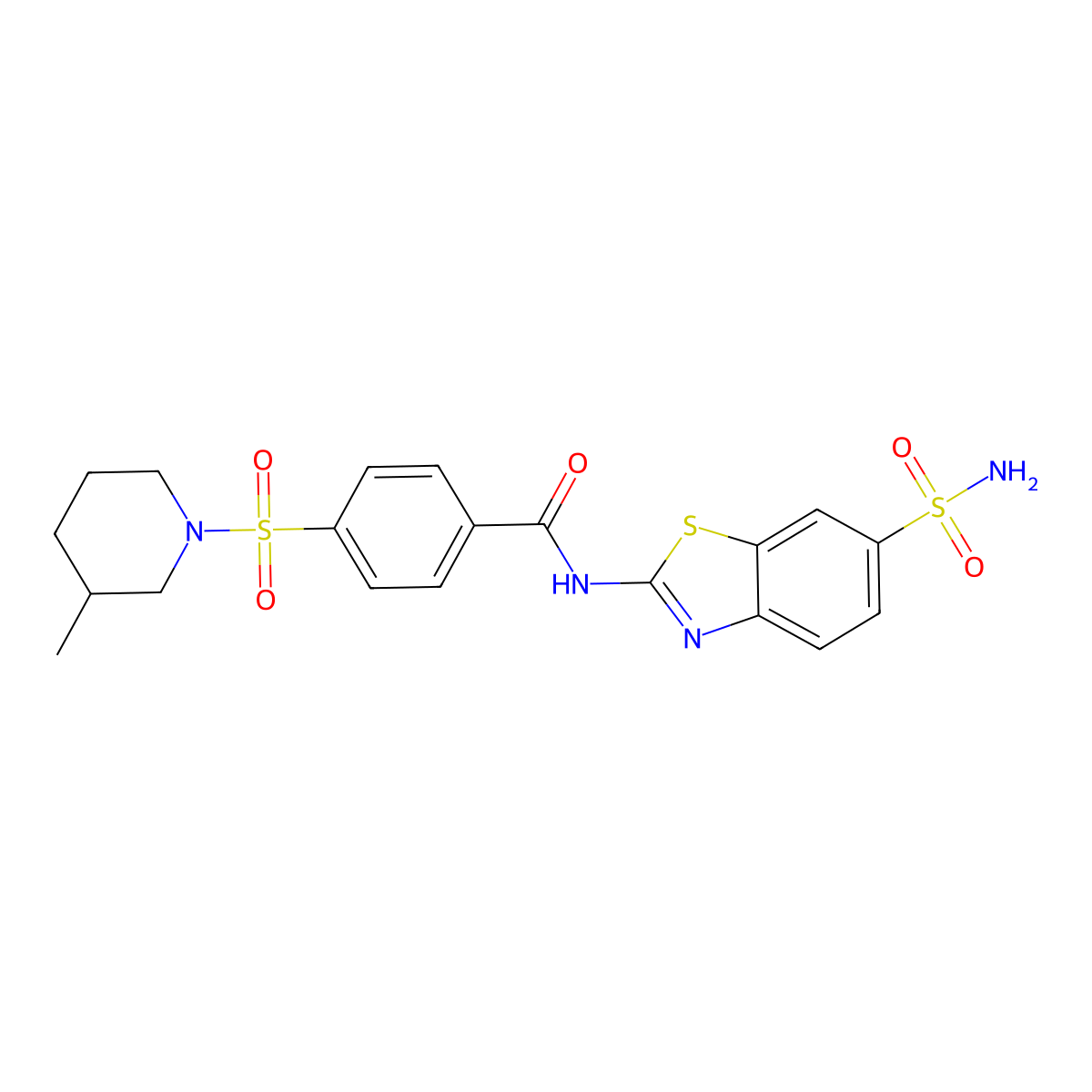 4-((3-methylpiperidin-1-yl)sulfonyl)-N-(6-sulfamoylbenzo[d]thiazol-2-yl)benzamide molecular structure, CAS 683259-43-0