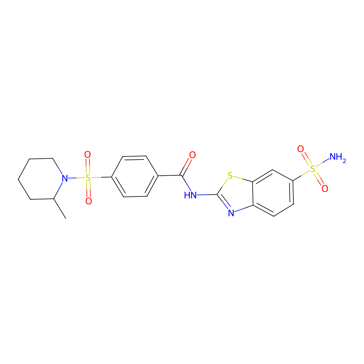 4-((2-methylpiperidin-1-yl)sulfonyl)-N-(6-sulfamoylbenzo[d]thiazol-2-yl)benzamide molecular structure, CAS 683259-44-1