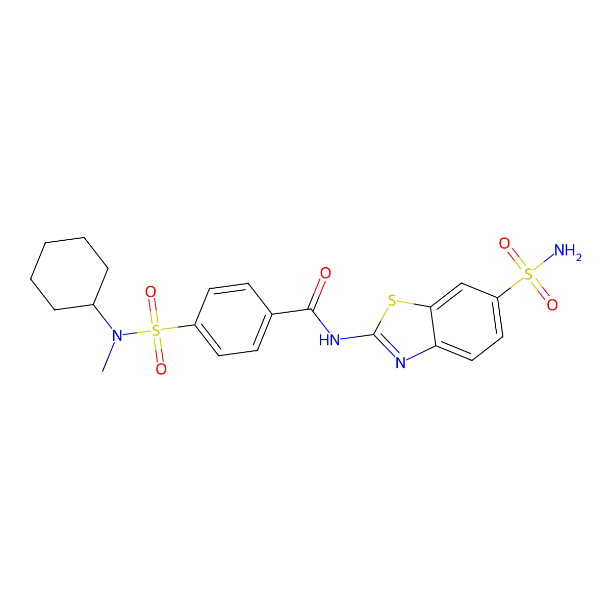 4-[cyclohexyl(methyl)sulfamoyl]-N-(6-sulfamoyl-1,3-benzothiazol-2-yl)benzamide molecular structure, CAS 683259-49-6