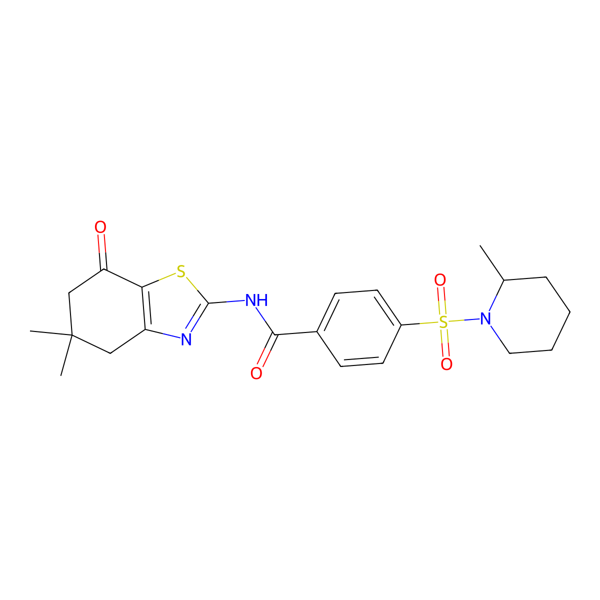 N-(5,5-dimethyl-7-oxo-4,6-dihydro-1,3-benzothiazol-2-yl)-4-(2-methylpiperidin-1-yl)sulfonylbenzamide molecular structure, CAS 683260-23-3