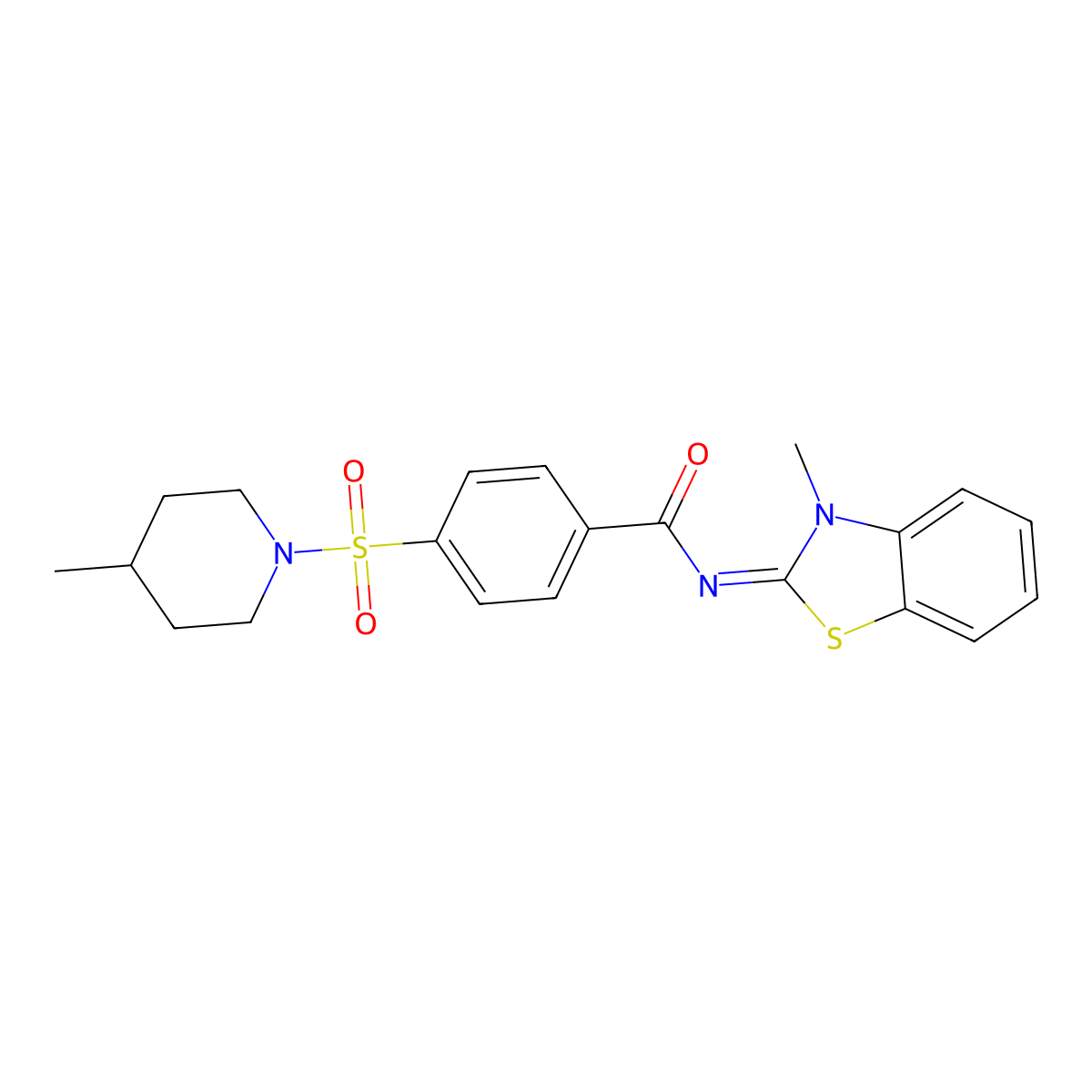 N-(3-methyl-1,3-benzothiazol-2-ylidene)-4-(4-methylpiperidin-1-yl)sulfonylbenzamide molecular structure, CAS 683260-93-7