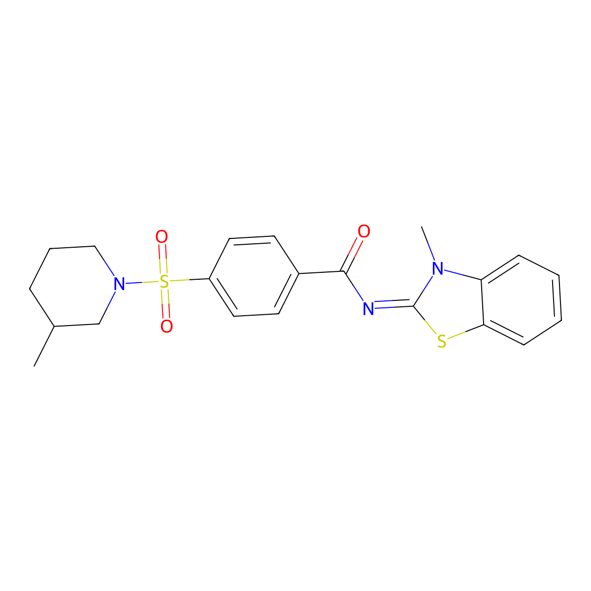 N-(3-methyl-1,3-benzothiazol-2-ylidene)-4-(3-methylpiperidin-1-yl)sulfonylbenzamide molecular structure, CAS 683260-94-8