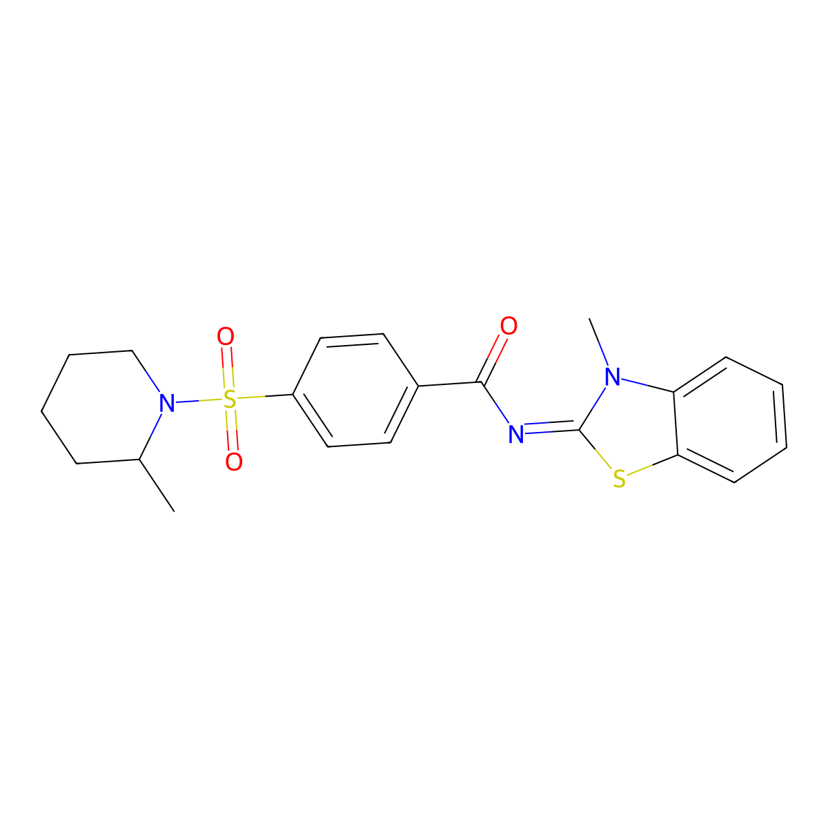 N-(3-methyl-1,3-benzothiazol-2-ylidene)-4-(2-methylpiperidin-1-yl)sulfonylbenzamide molecular structure, CAS 683260-95-9