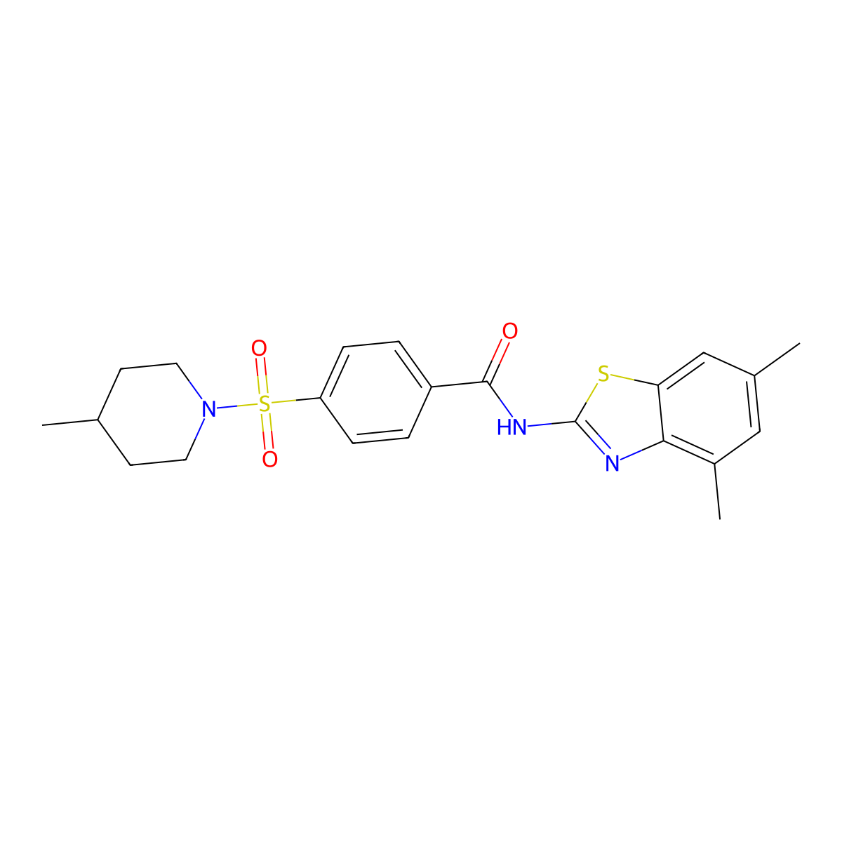 N-(4,6-dimethylbenzo[d]thiazol-2-yl)-4-((4-methylpiperidin-1-yl)sulfonyl)benzamide molecular structure, CAS 683261-09-8