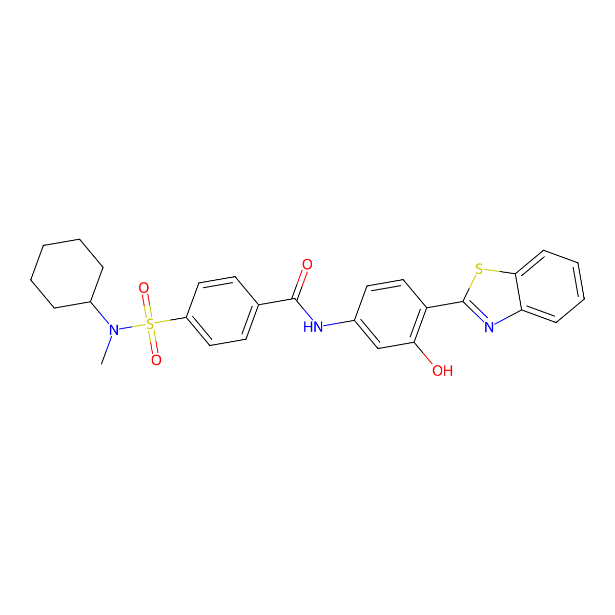 N-(4-(benzo[d]thiazol-2-yl)-3-hydroxyphenyl)-4-(N-cyclohexyl-N-methylsulfamoyl)benzamide molecular structure, CAS 683261-40-7