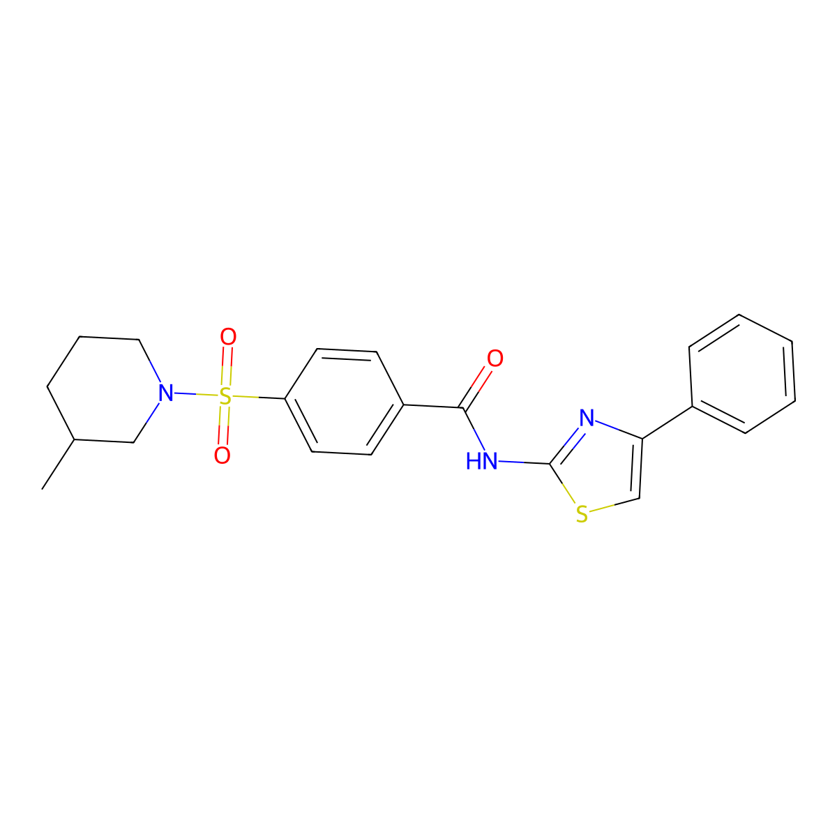 4-((3-methylpiperidin-1-yl)sulfonyl)-N-(4-phenylthiazol-2-yl)benzamide molecular structure, CAS 683261-49-6