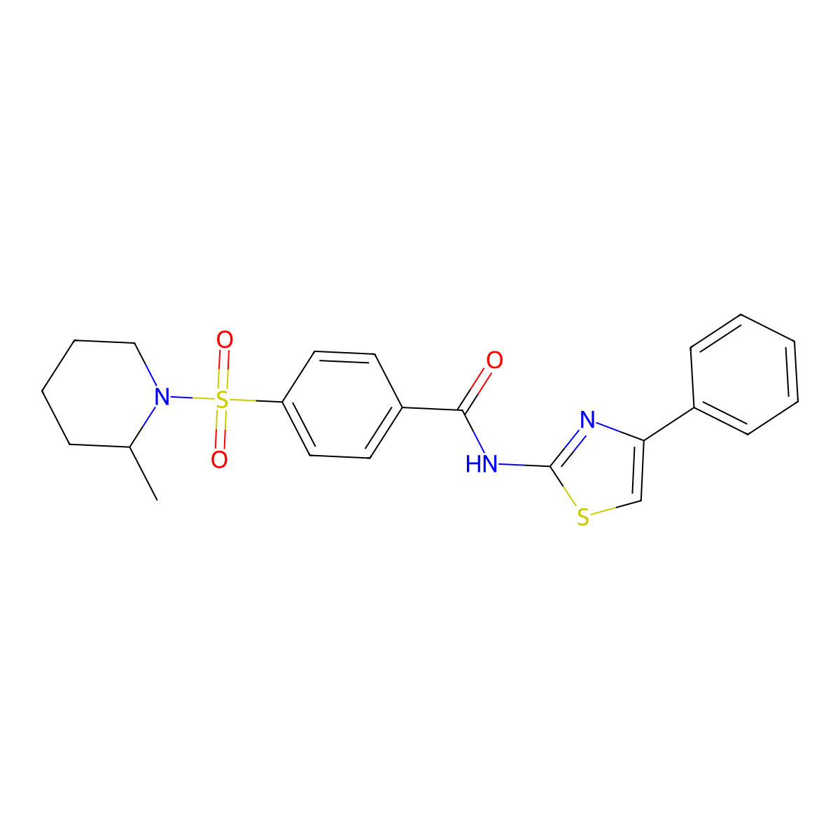 4-((2-methylpiperidin-1-yl)sulfonyl)-N-(4-phenylthiazol-2-yl)benzamide molecular structure, CAS 683261-50-9