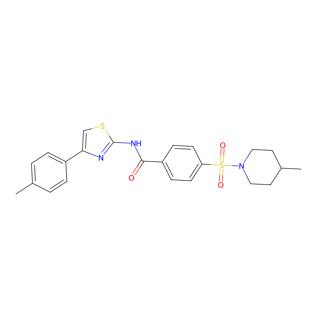 4-((4-methylpiperidin-1-yl)sulfonyl)-N-(4-(p-tolyl)thiazol-2-yl)benzamide molecular structure, CAS 683261-56-5
