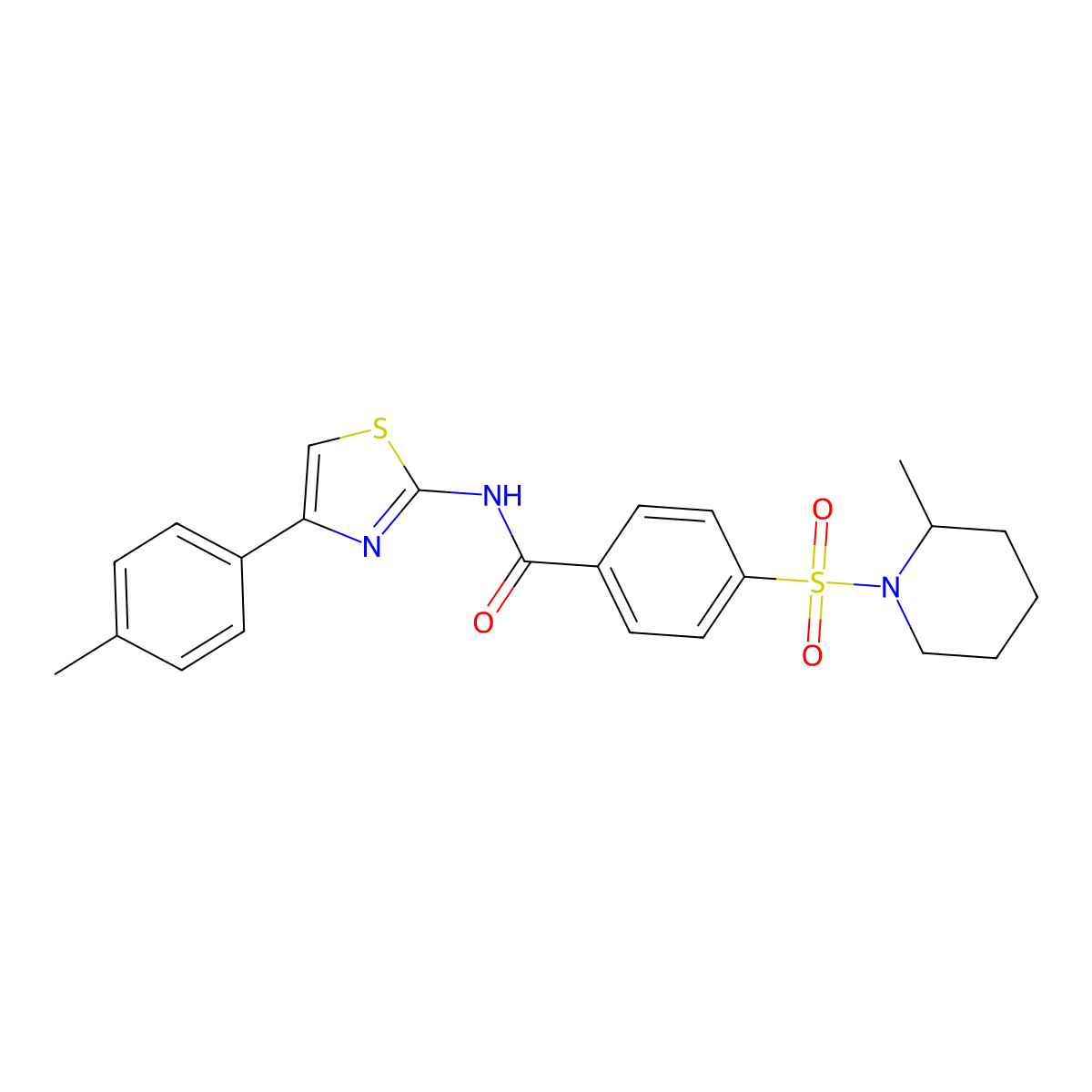 4-((2-methylpiperidin-1-yl)sulfonyl)-N-(4-(p-tolyl)thiazol-2-yl)benzamide molecular structure, CAS 683261-58-7