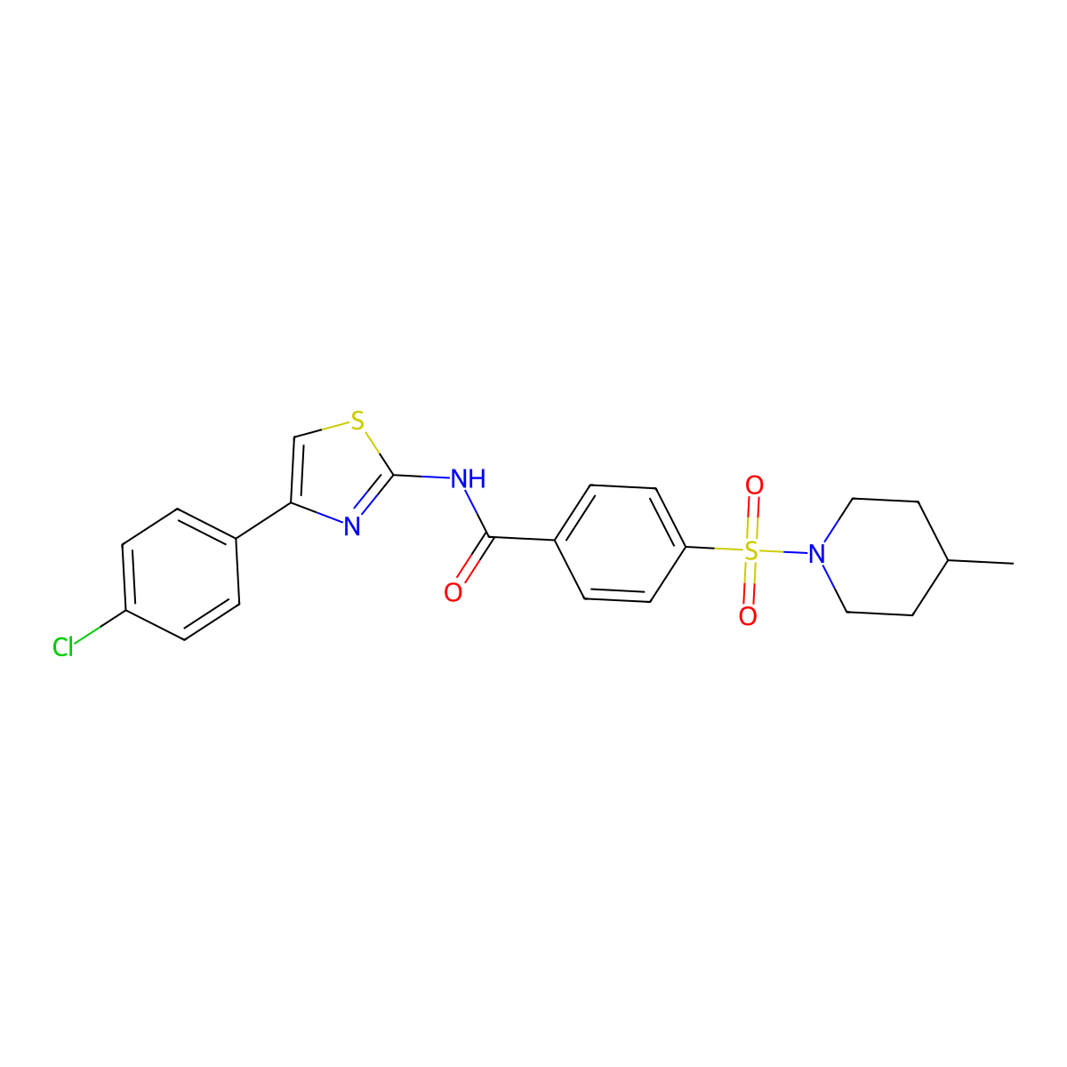 N-(4-(4-chlorophenyl)thiazol-2-yl)-4-((4-methylpiperidin-1-yl)sulfonyl)benzamide molecular structure, CAS 683261-89-4