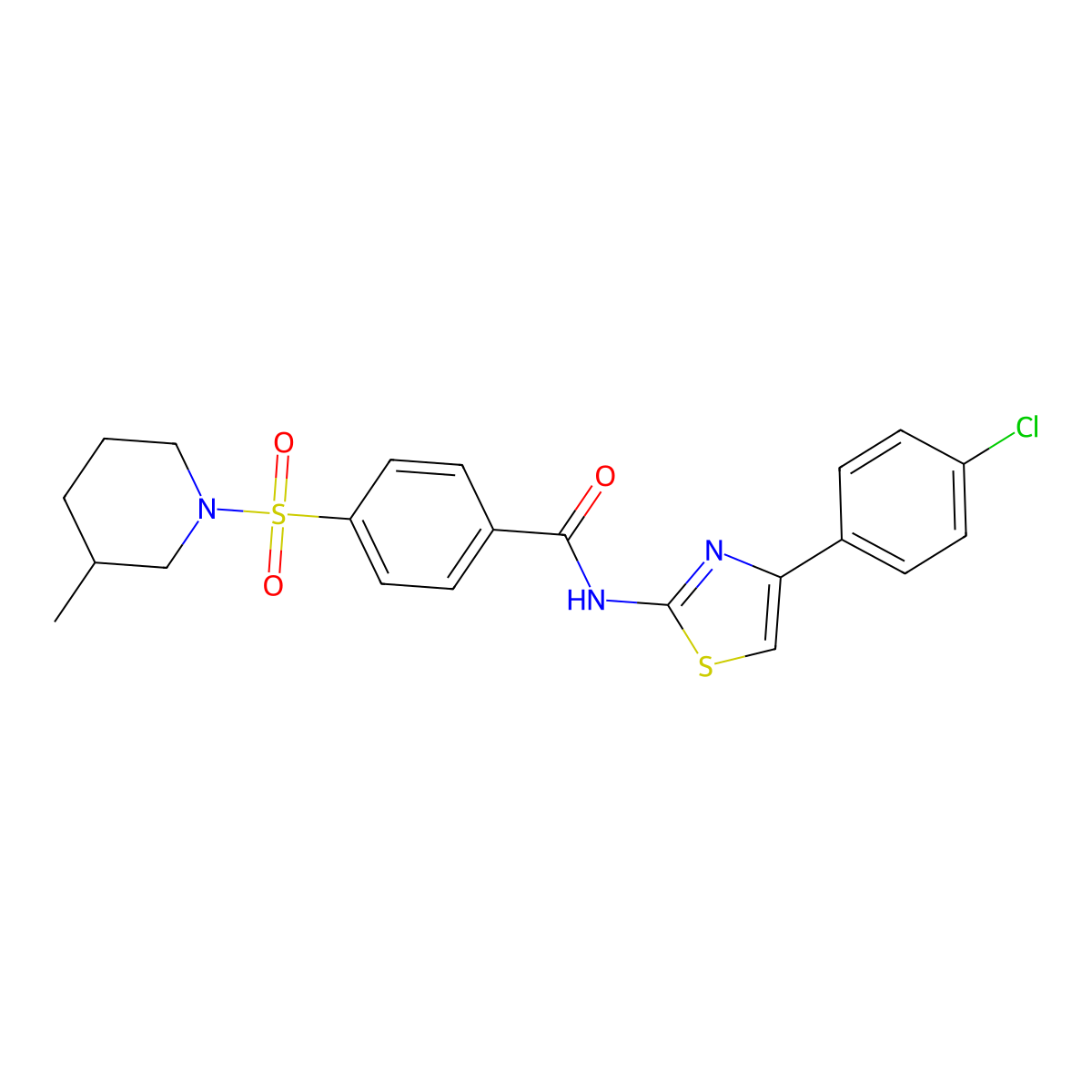 N-(4-(4-chlorophenyl)thiazol-2-yl)-4-((3-methylpiperidin-1-yl)sulfonyl)benzamide molecular structure, CAS 683261-90-7
