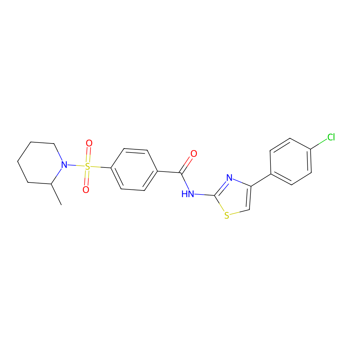 N-(4-(4-chlorophenyl)thiazol-2-yl)-4-((2-methylpiperidin-1-yl)sulfonyl)benzamide molecular structure, CAS 683261-91-8