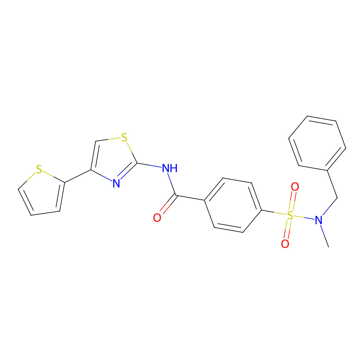 4-(N-benzyl-N-methylsulfamoyl)-N-(4-(thiophen-2-yl)thiazol-2-yl)benzamide molecular structure, CAS 683262-00-2