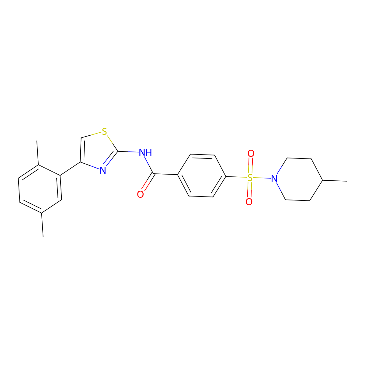 N-(4-(2,5-dimethylphenyl)thiazol-2-yl)-4-((4-methylpiperidin-1-yl)sulfonyl)benzamide molecular structure, CAS 683262-13-7