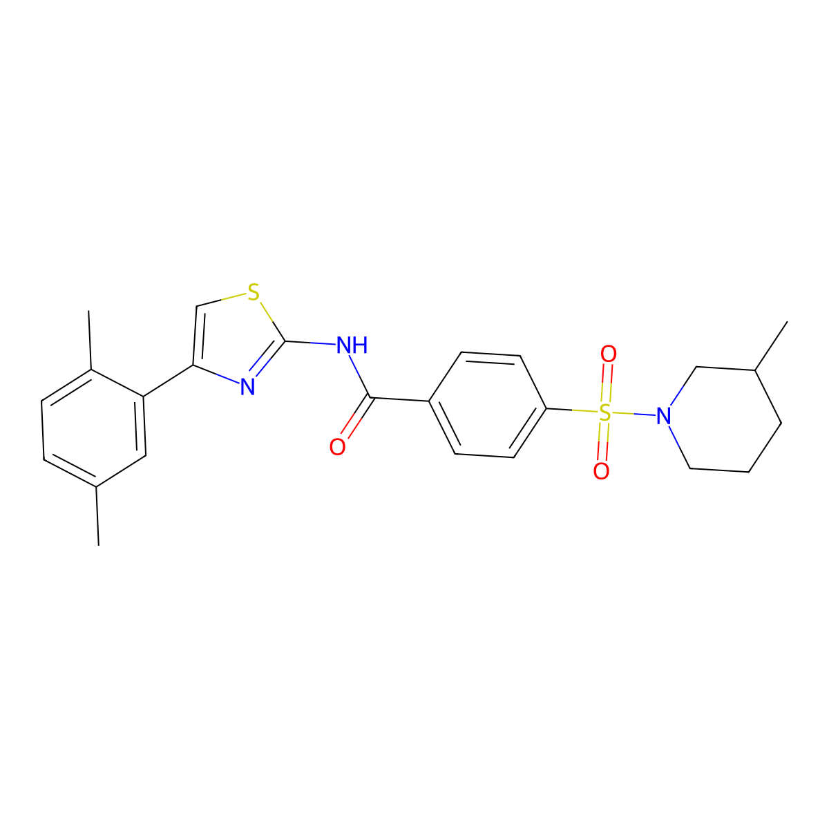 N-(4-(2,5-dimethylphenyl)thiazol-2-yl)-4-((3-methylpiperidin-1-yl)sulfonyl)benzamide molecular structure, CAS 683262-14-8