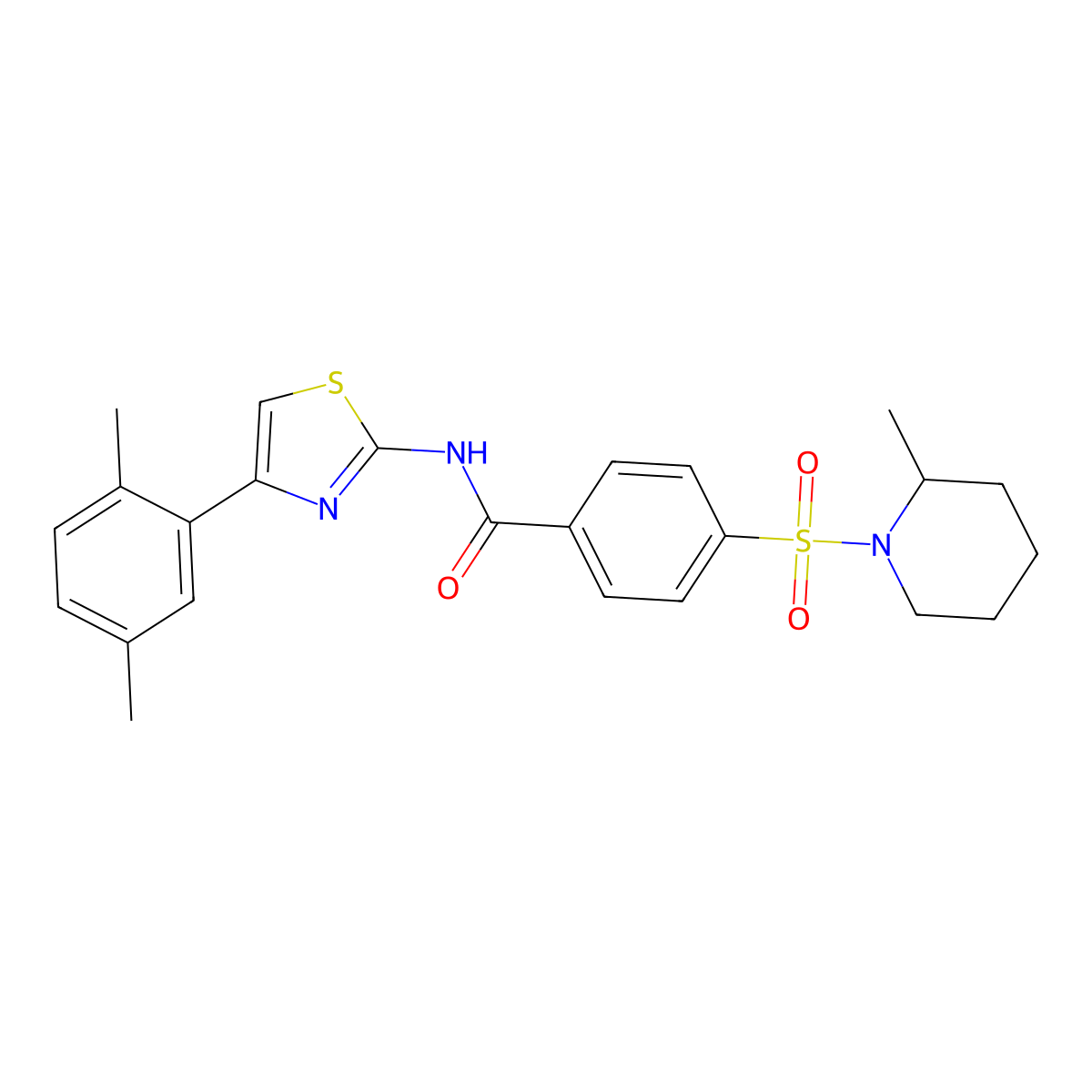 N-(4-(2,5-dimethylphenyl)thiazol-2-yl)-4-((2-methylpiperidin-1-yl)sulfonyl)benzamide molecular structure, CAS 683262-15-9