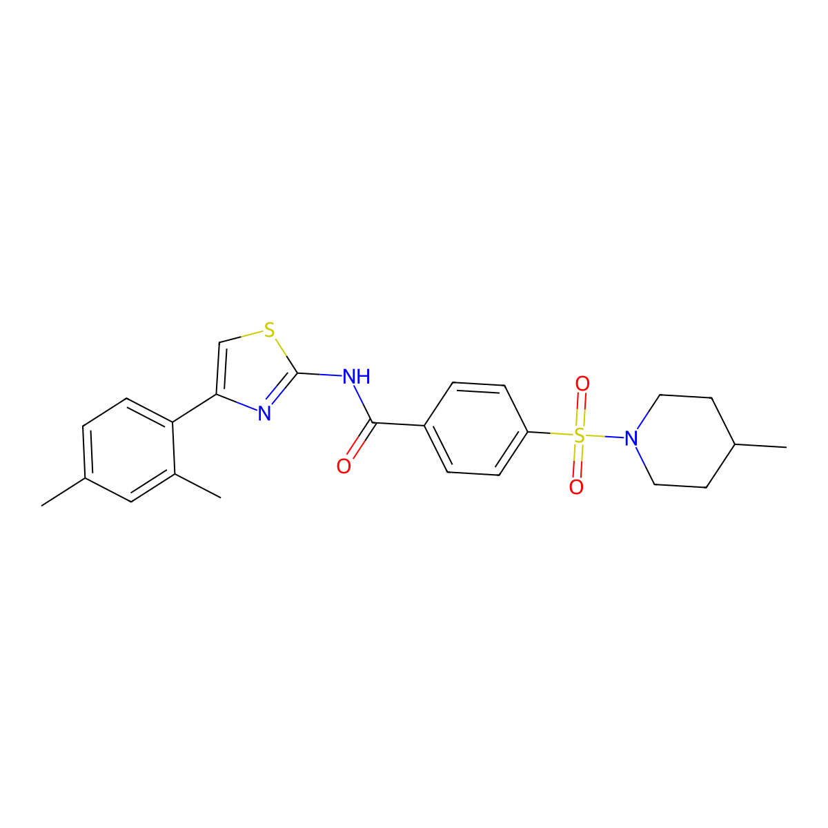 N-(4-(2,4-dimethylphenyl)thiazol-2-yl)-4-((4-methylpiperidin-1-yl)sulfonyl)benzamide molecular structure, CAS 683262-21-7
