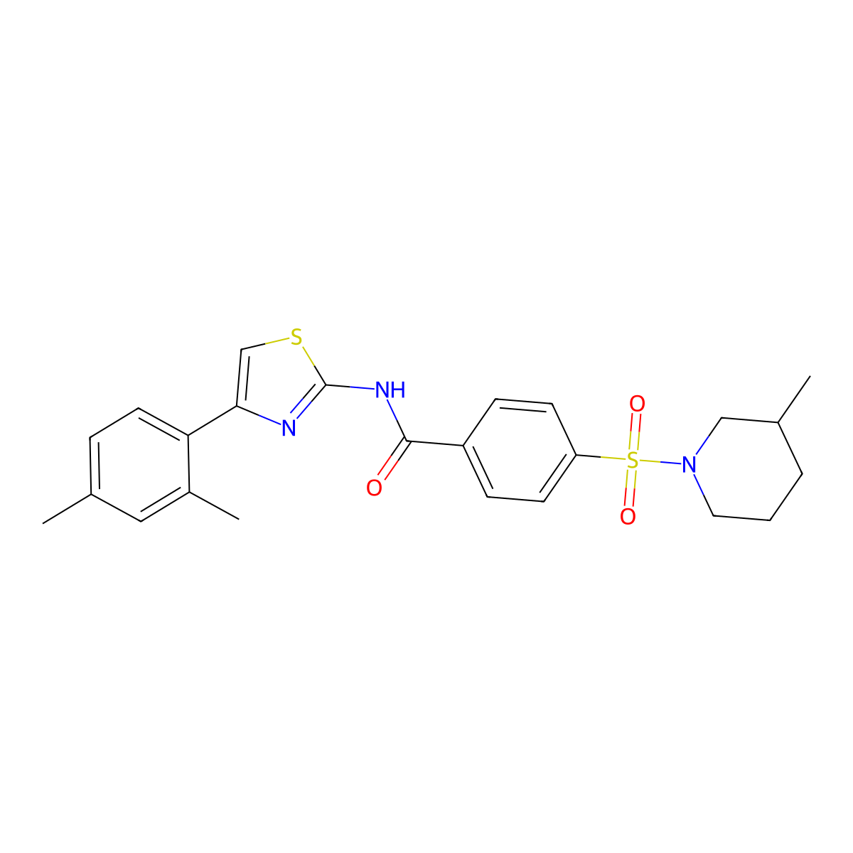 N-(4-(2,4-dimethylphenyl)thiazol-2-yl)-4-((3-methylpiperidin-1-yl)sulfonyl)benzamide molecular structure, CAS 683262-22-8