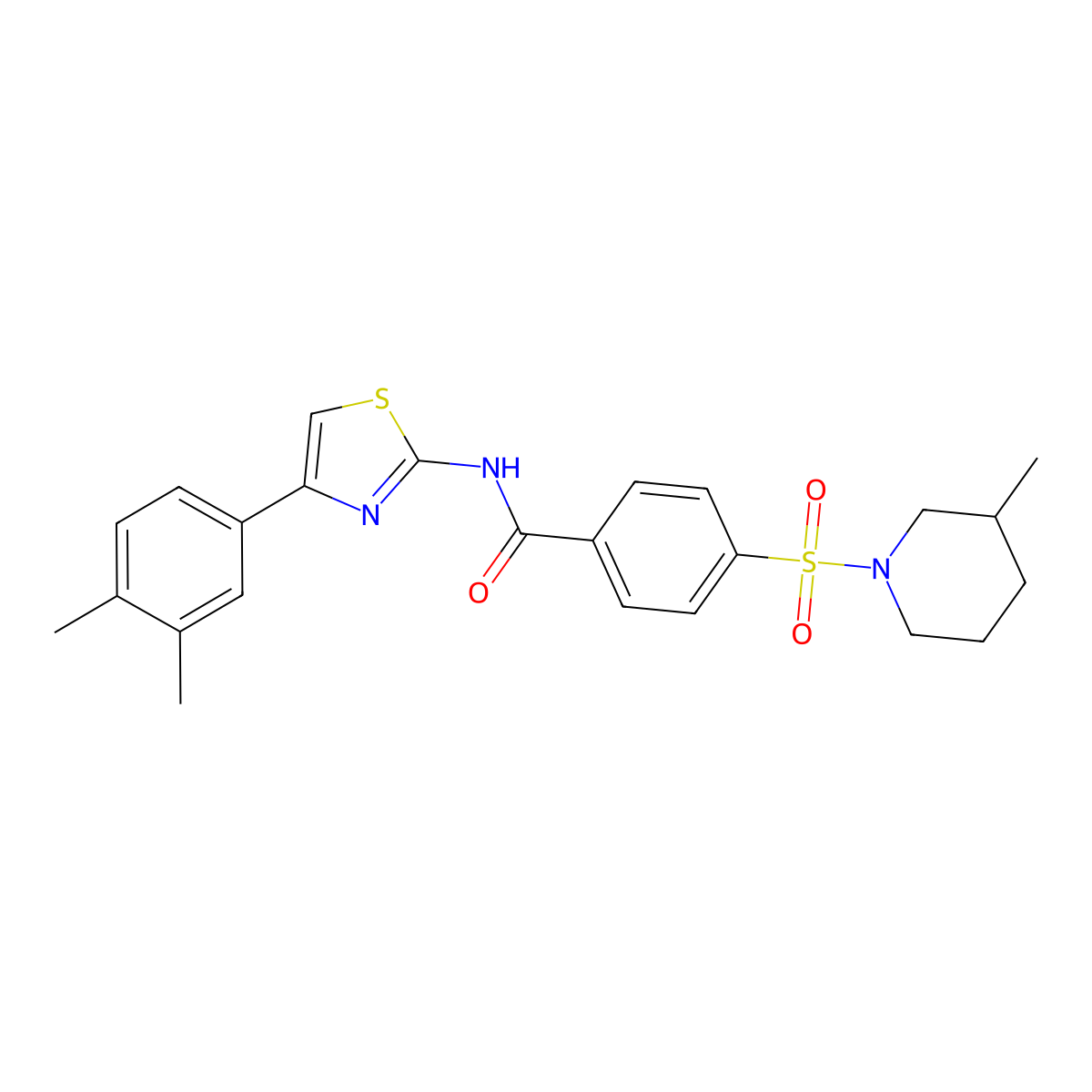 N-(4-(3,4-dimethylphenyl)thiazol-2-yl)-4-((3-methylpiperidin-1-yl)sulfonyl)benzamide molecular structure, CAS 683262-67-1