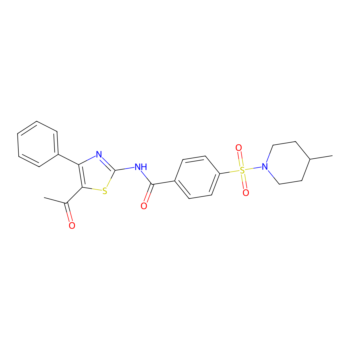 N-(5-acetyl-4-phenylthiazol-2-yl)-4-((4-methylpiperidin-1-yl)sulfonyl)benzamide molecular structure, CAS 683262-97-7