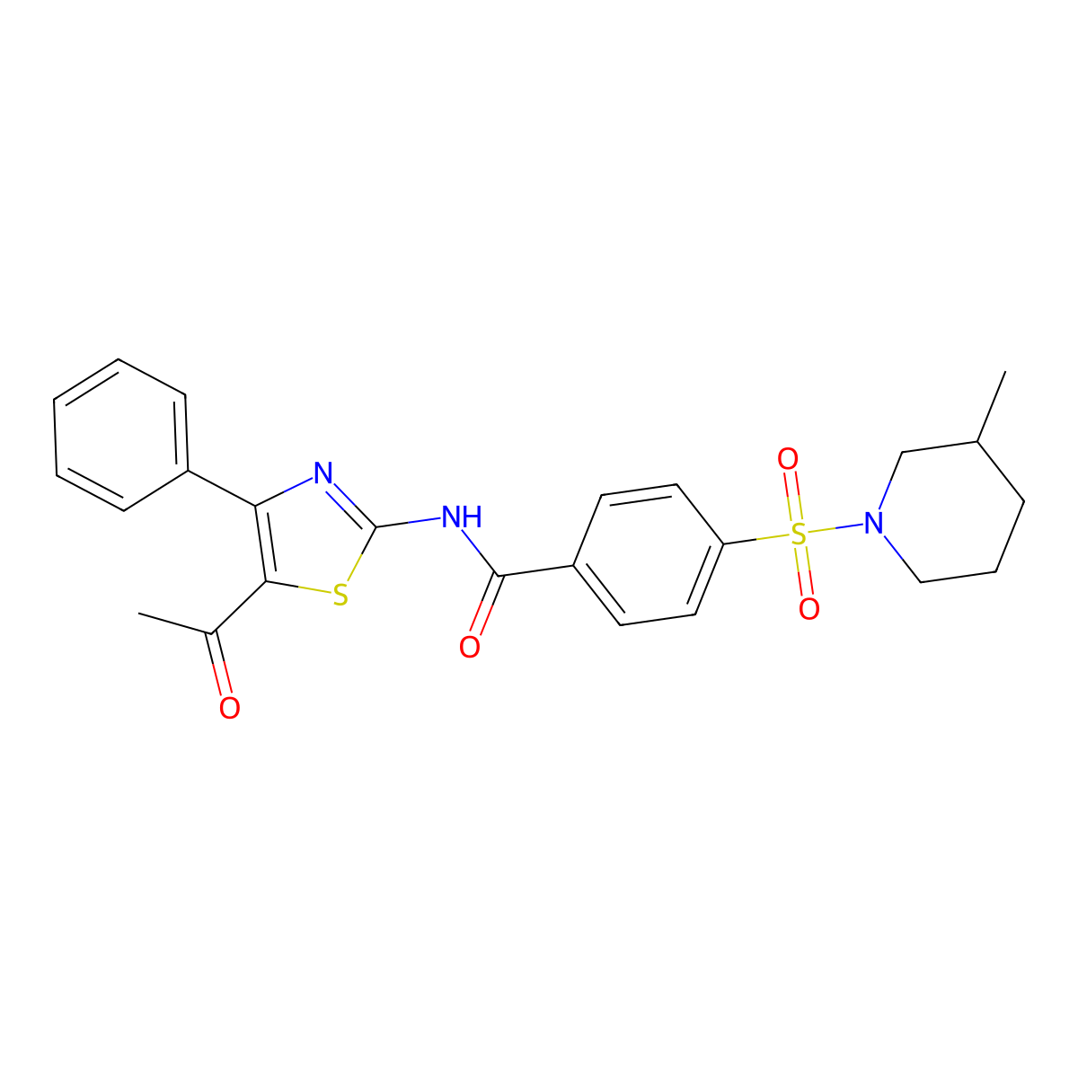 N-(5-acetyl-4-phenylthiazol-2-yl)-4-((3-methylpiperidin-1-yl)sulfonyl)benzamide molecular structure, CAS 683262-98-8