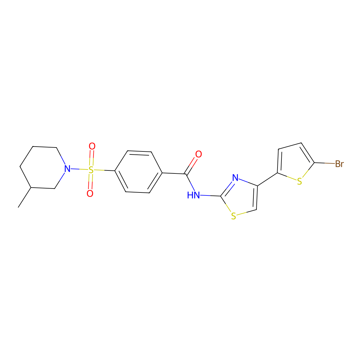 N-(4-(5-bromothiophen-2-yl)thiazol-2-yl)-4-((3-methylpiperidin-1-yl)sulfonyl)benzamide molecular structure, CAS 683263-48-1