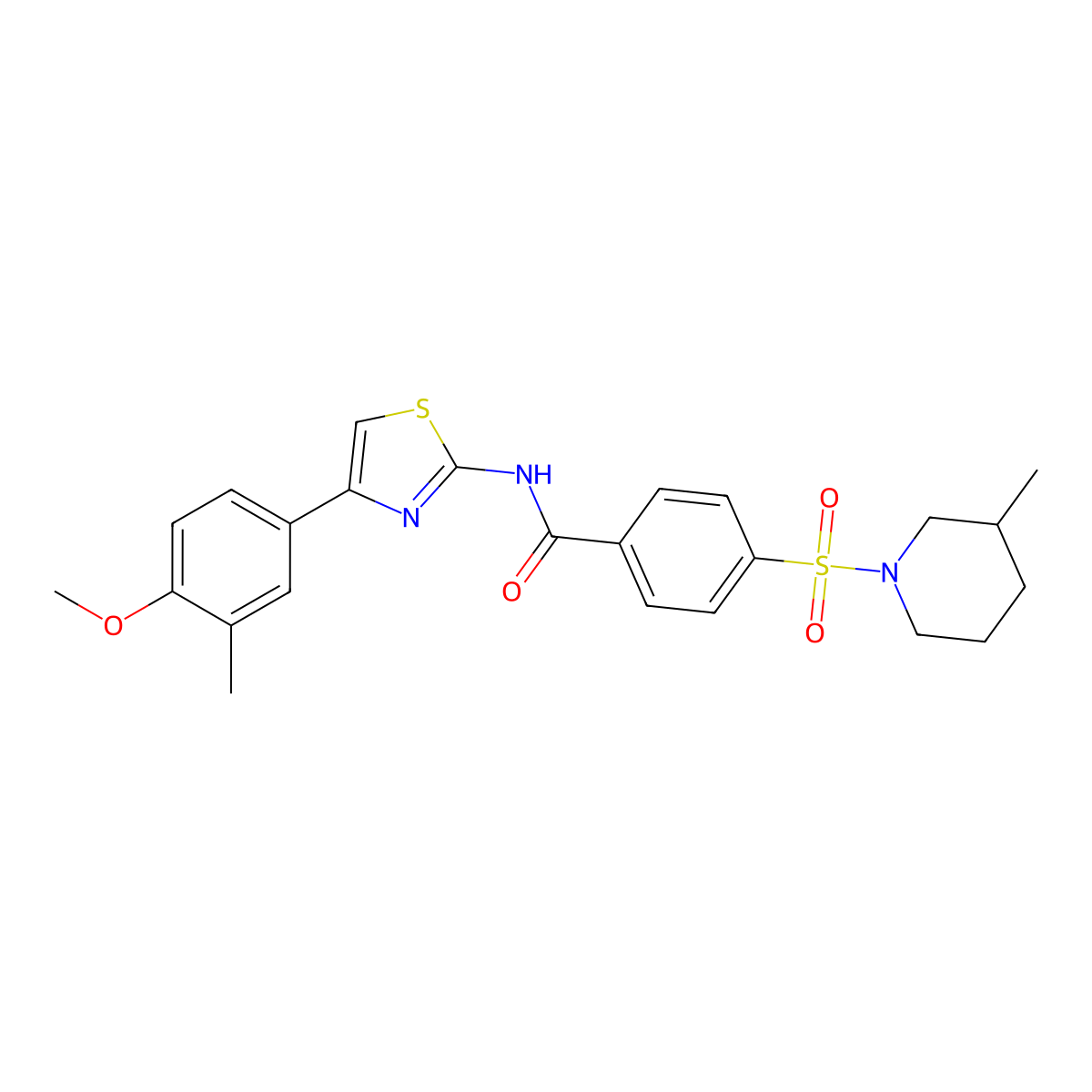 N-(4-(4-methoxy-3-methylphenyl)thiazol-2-yl)-4-((3-methylpiperidin-1-yl)sulfonyl)benzamide molecular structure, CAS 683264-07-5