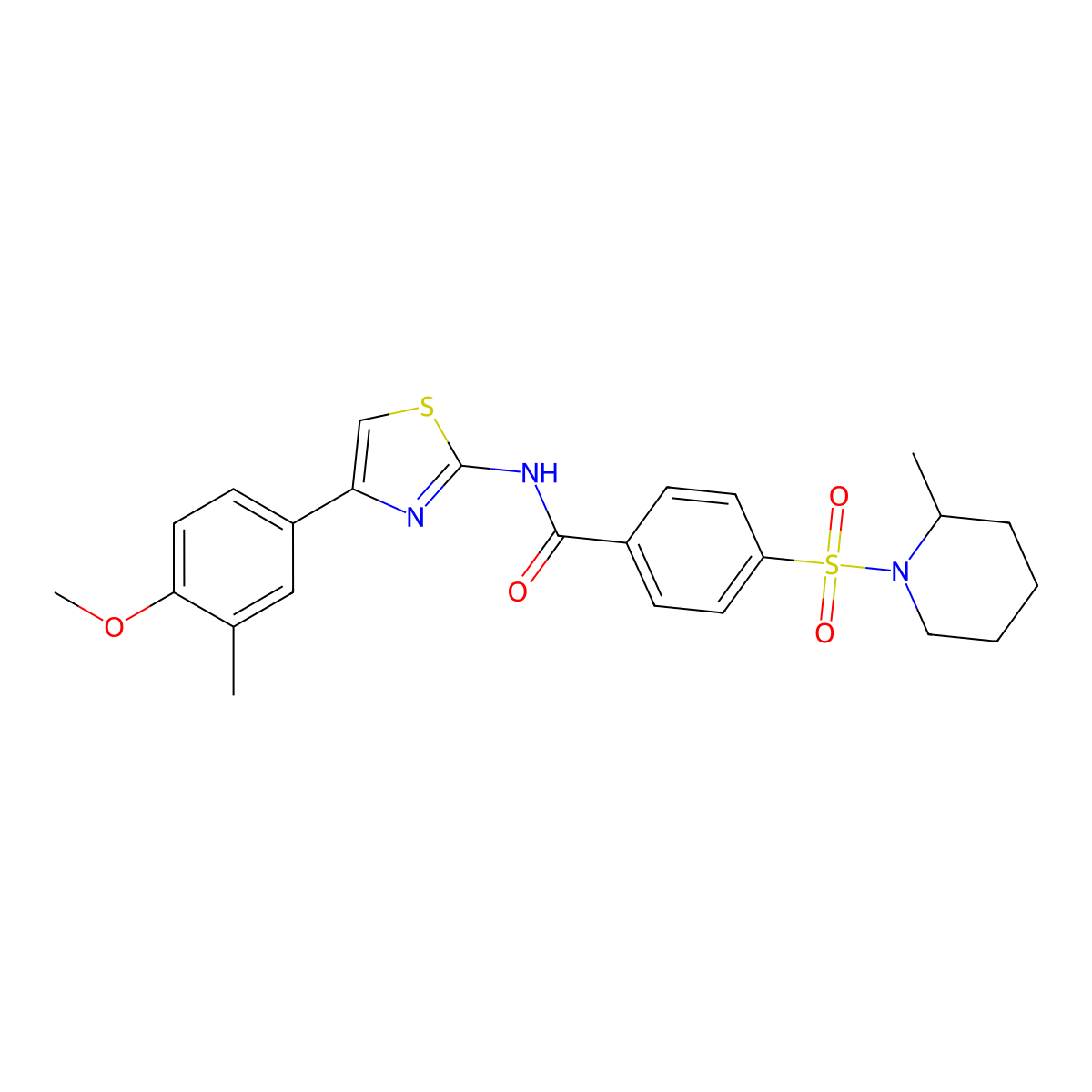 N-(4-(4-methoxy-3-methylphenyl)thiazol-2-yl)-4-((2-methylpiperidin-1-yl)sulfonyl)benzamide molecular structure, CAS 683264-08-6