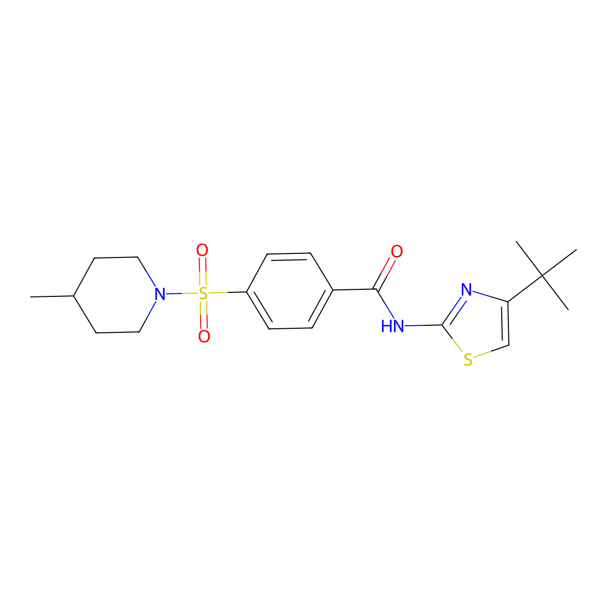 N-(4-(tert-butyl)thiazol-2-yl)-4-((4-methylpiperidin-1-yl)sulfonyl)benzamide molecular structure, CAS 683264-22-4