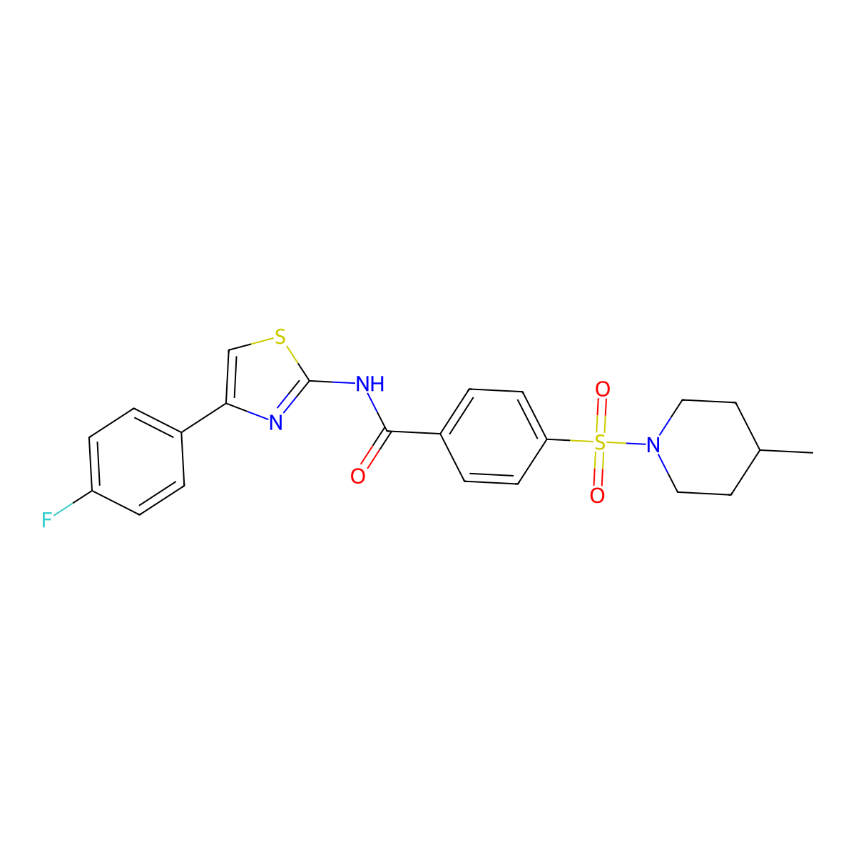 N-(4-(4-fluorophenyl)thiazol-2-yl)-4-((4-methylpiperidin-1-yl)sulfonyl)benzamide molecular structure, CAS 683264-30-4