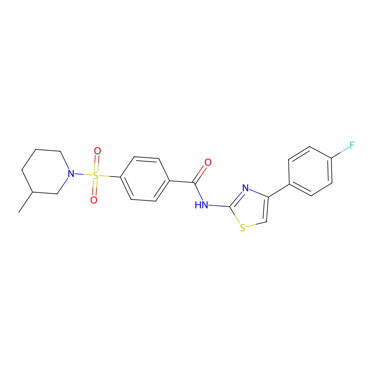 N-(4-(4-fluorophenyl)thiazol-2-yl)-4-((3-methylpiperidin-1-yl)sulfonyl)benzamide molecular structure, CAS 683264-31-5