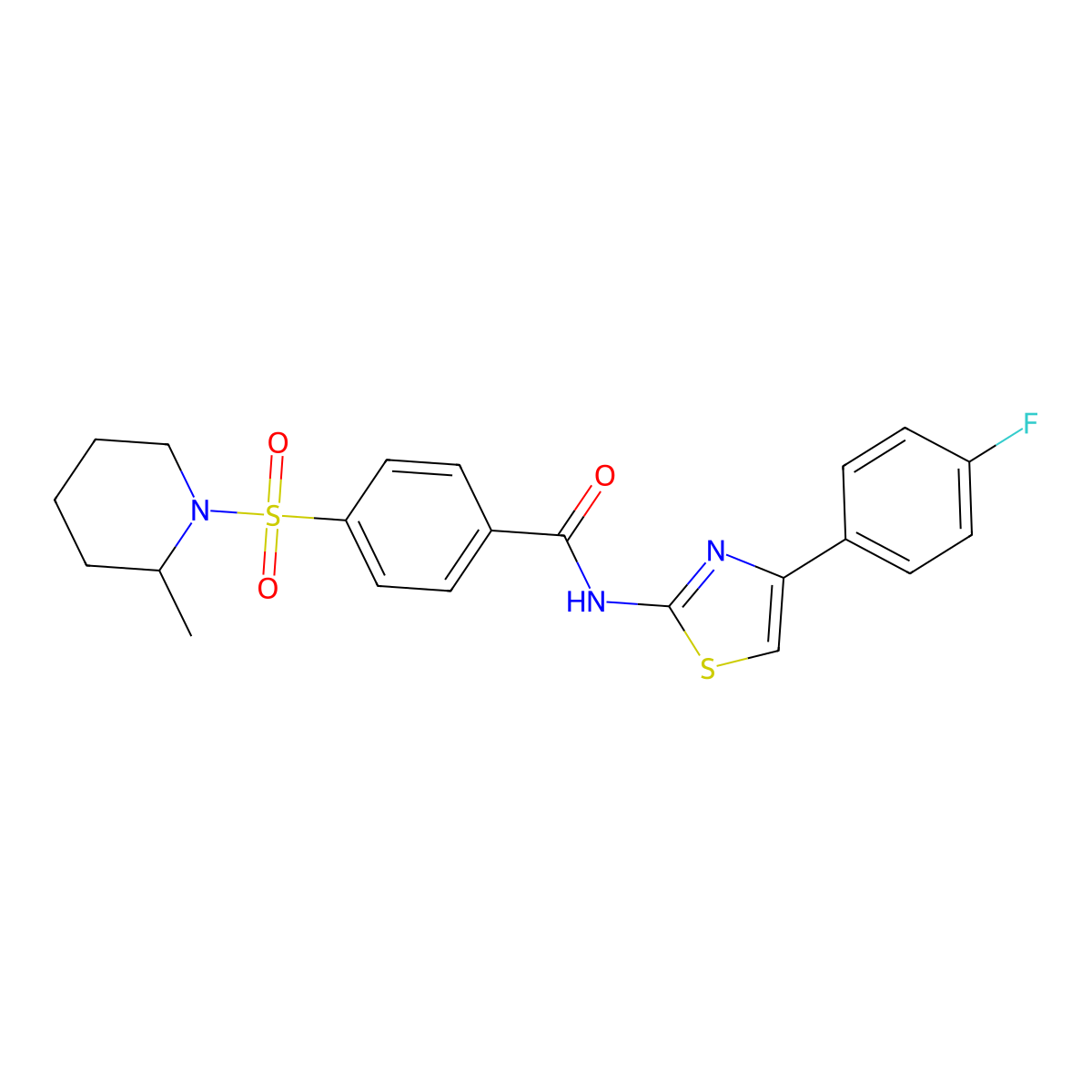 N-(4-(4-fluorophenyl)thiazol-2-yl)-4-((2-methylpiperidin-1-yl)sulfonyl)benzamide molecular structure, CAS 683264-32-6